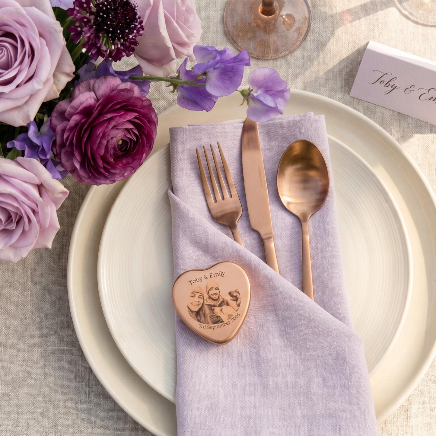 Personalised Photo Heart Tin Wedding Favour Candle | Rose Gold | Sketch Portrait