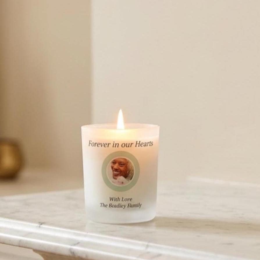 Remembrance Candle with Photo, Personalised Memorial Candle, Sympathy Gift, In Loving Memory Keepsake Lid, Sorry for Your Loss Gift