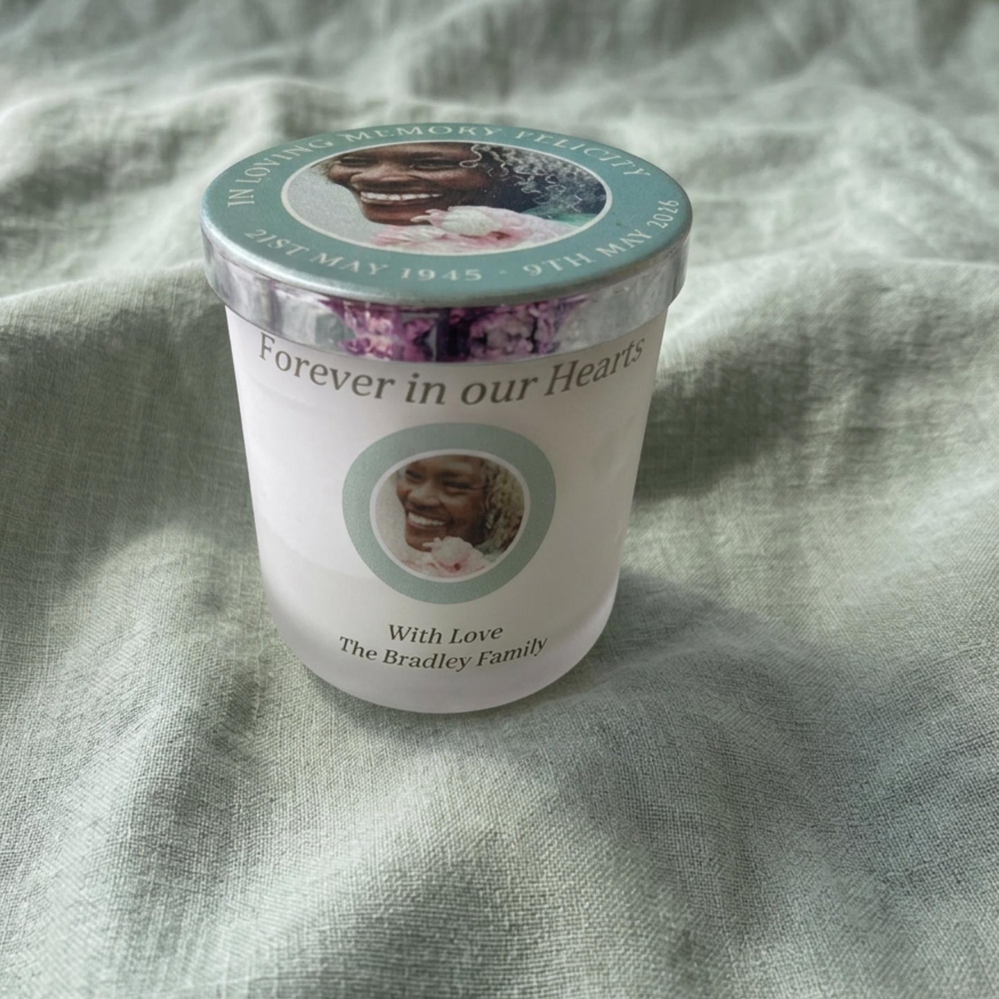 Remembrance Candle with Photo, Personalised Memorial Candle, Sympathy Gift, In Loving Memory Keepsake Lid, Sorry for Your Loss Gift