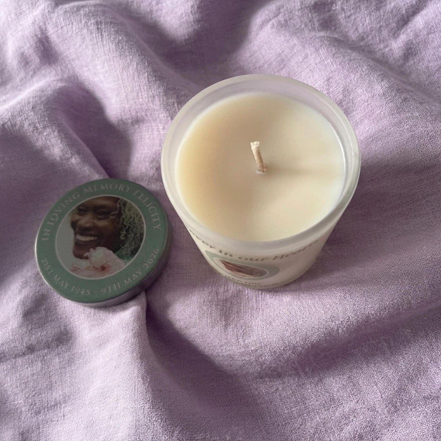 Remembrance Candle with Photo, Personalised Memorial Candle, Sympathy Gift, In Loving Memory Keepsake Lid, Sorry for Your Loss Gift