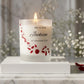 Personalised wedding candle with red rose petals, names and date printed on frosted glass