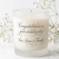 Personalised wedding candle with couple's initials and date in a boho floral heart design