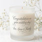 Personalised wedding candle with names and date in a hand-drawn daisy design on frosted glass