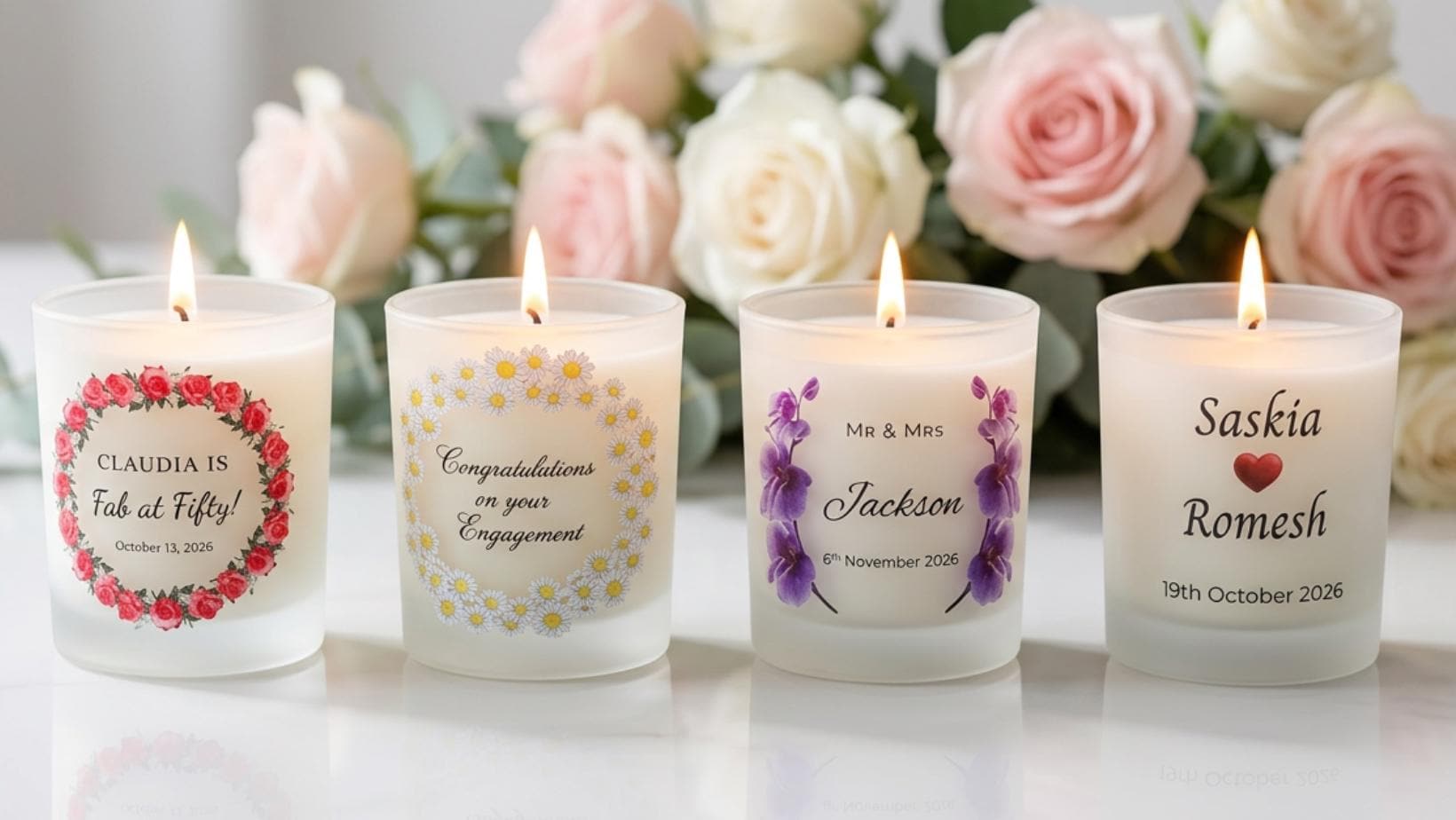 Personalised Wedding Candle Gift, Mr & Mrs Name and Date, Bride and Groom Keepsake, Engagement or Anniversary Gift for Couple, Custom Print