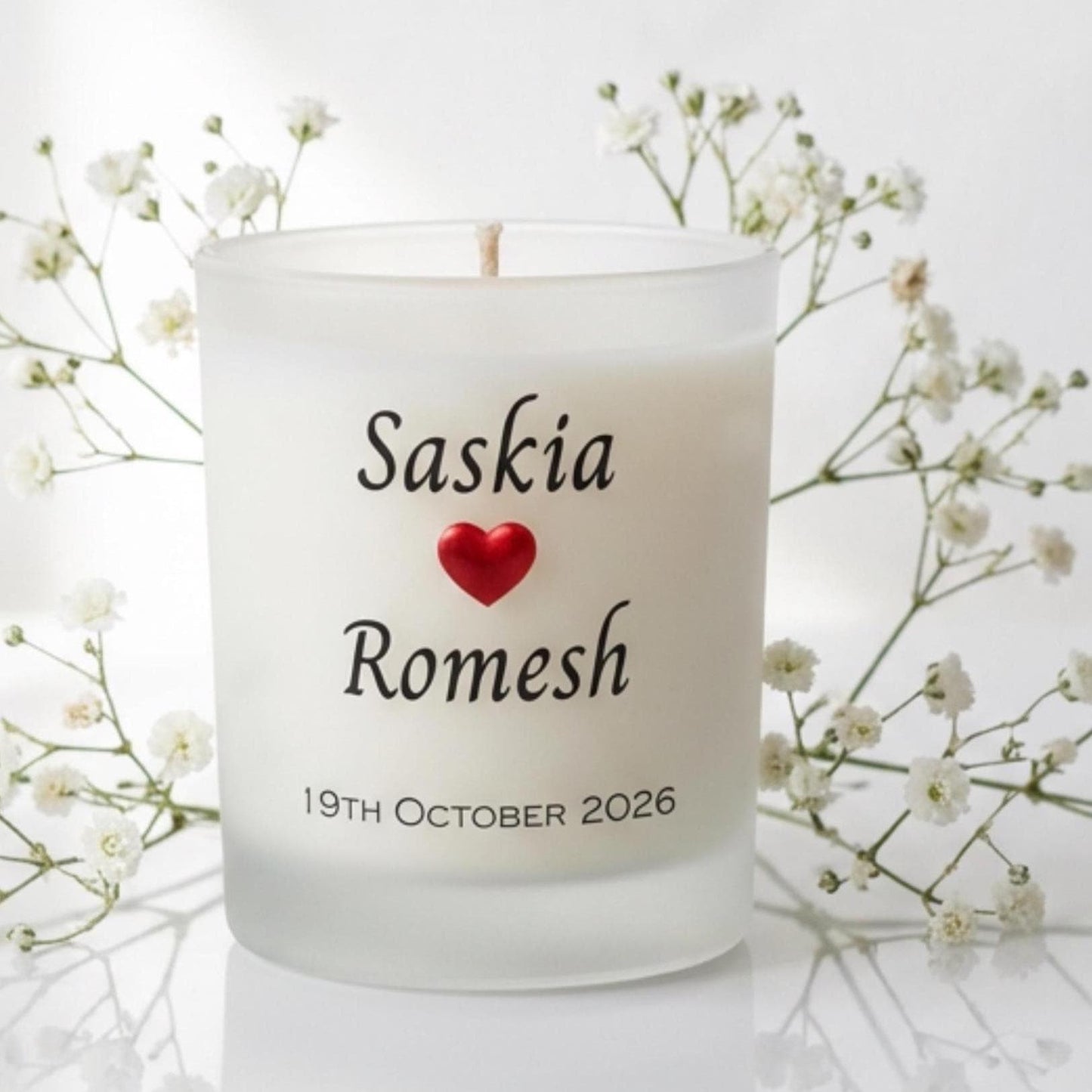 Personalised Wedding Candle Gift, Mr & Mrs Name and Date, Bride and Groom Keepsake, Engagement or Anniversary Gift for Couple, Custom Print