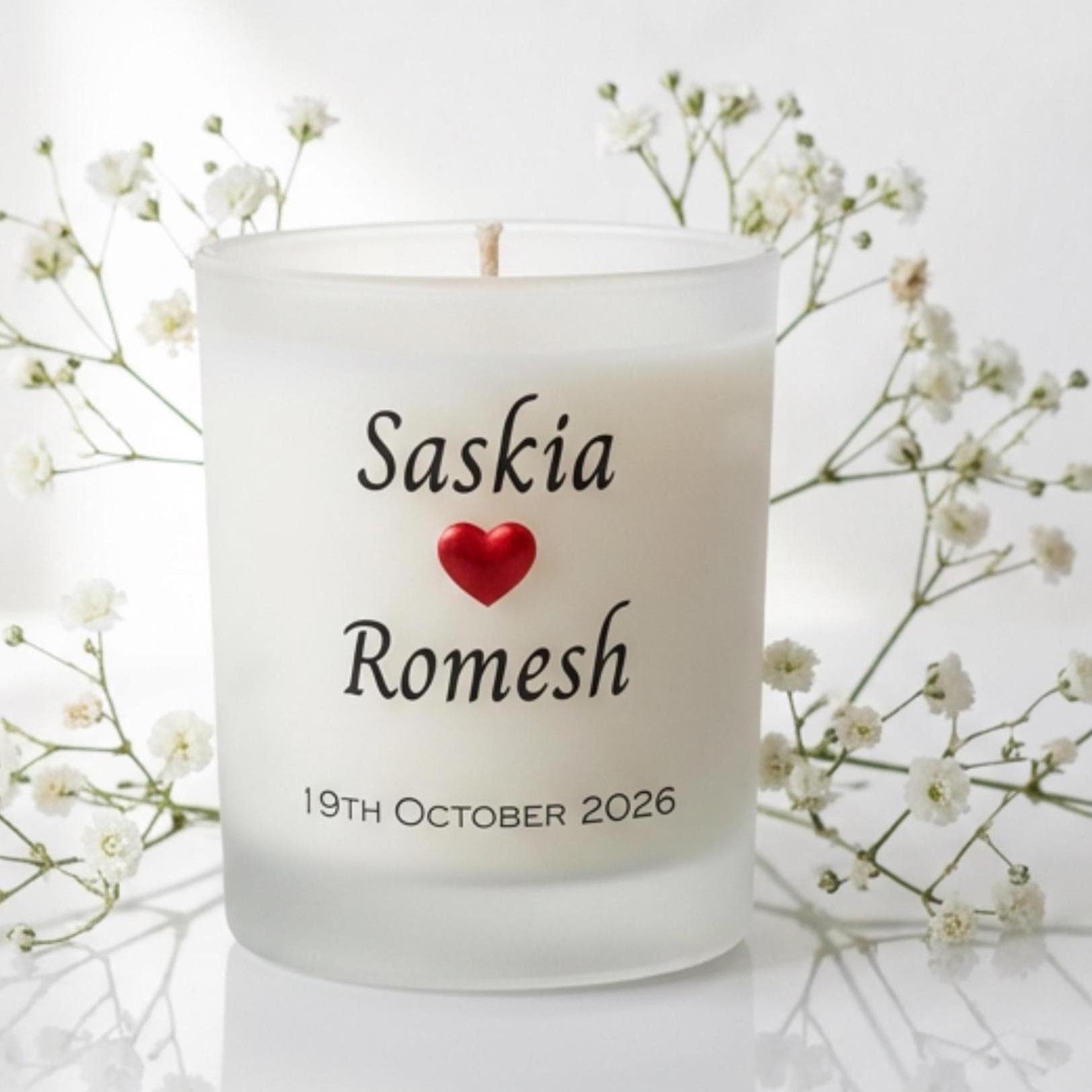 Personalised Wedding Candle Gift, Mr & Mrs Name and Date, Bride and Groom Keepsake, Engagement or Anniversary Gift for Couple, Custom Print