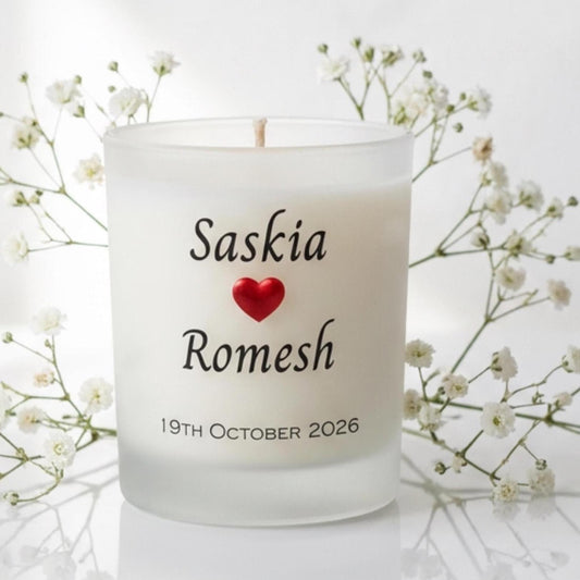 Personalised Wedding Candle Gift, Mr & Mrs Name and Date, Bride and Groom Keepsake, Engagement or Anniversary Gift for Couple, Custom Print