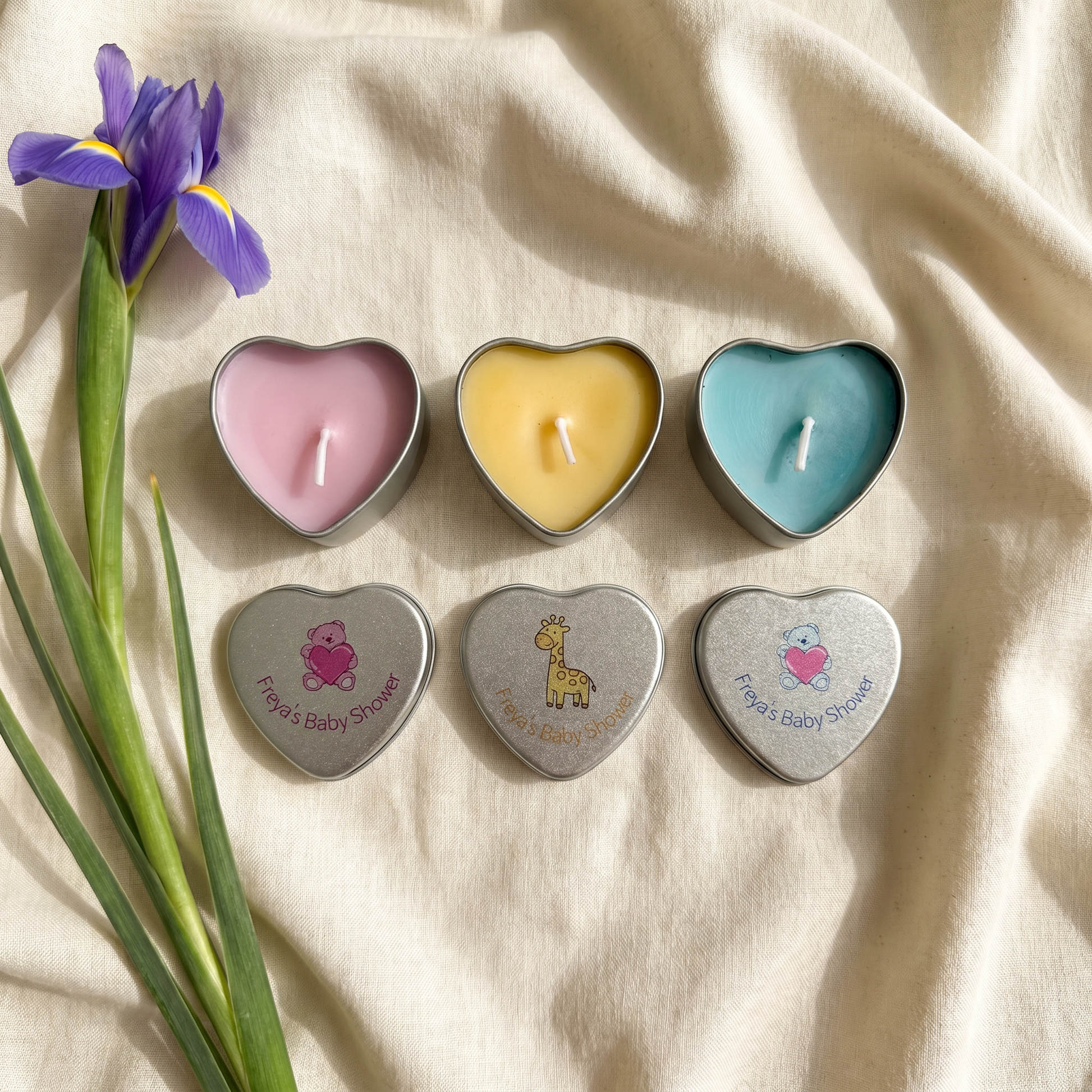 Personalised Baby Shower Favour Candle | Silver Heart Tin