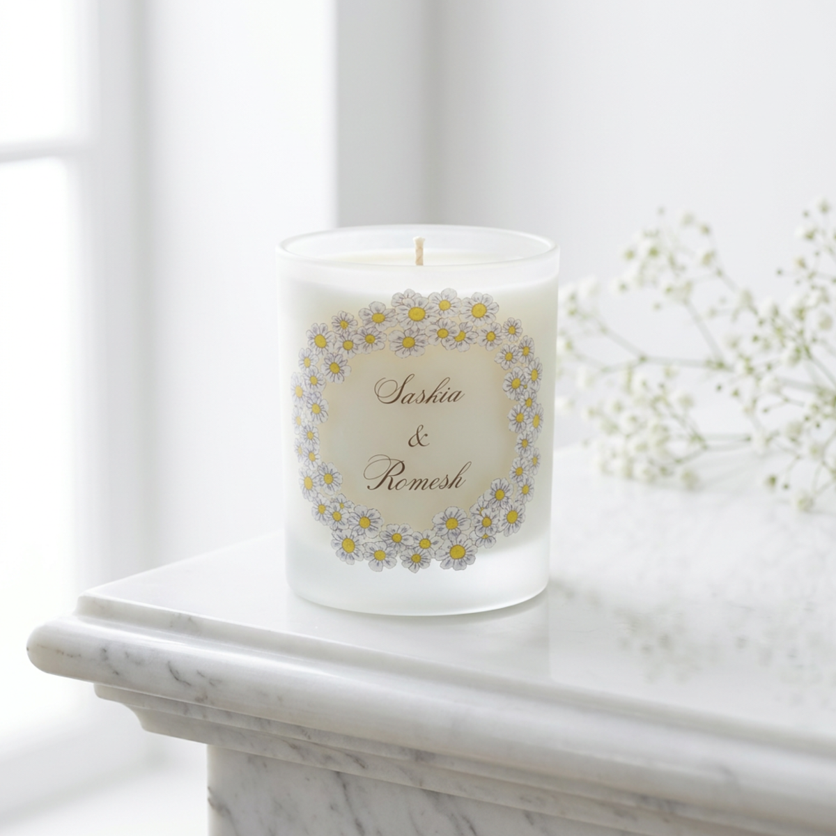 Personalised engagement candle video showing the daisy design and personalisation